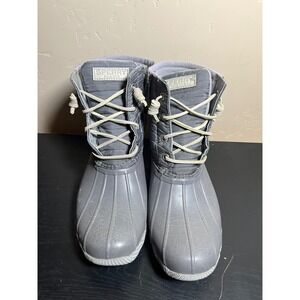 Sperry Top Sider Women Gray Quilted Duck Boots Side Zip Lace Up Waterproof